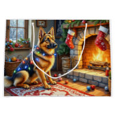 Grand Sac Cadeau Belgian Shepherd Fireplace with Christmas Lights (Devant)