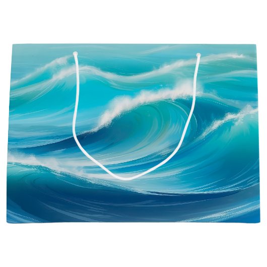 Grand Sac Cadeau Belle Abstraite douce Bleu Océan Vagues Splash (Devant)