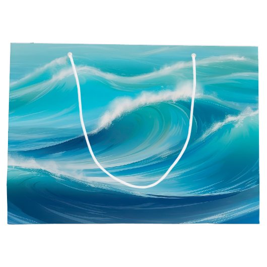 Grand Sac Cadeau Belle Abstraite douce Bleu Océan Vagues Splash (Dos)