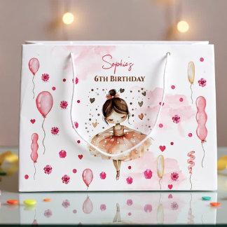 Grand Sac Cadeau Belle ballerine rose et ballons anniversaire
