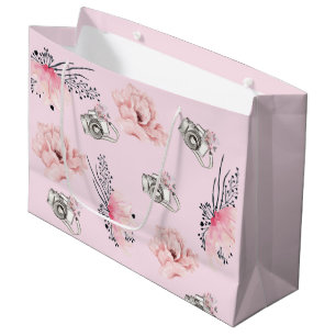Grand Sac Cadeau Belle Caméra Florale Pink Lumière