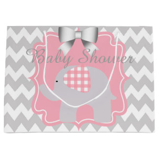 Grand Sac Cadeau Belle fête Baby shower rose Personnalisé Eléphant