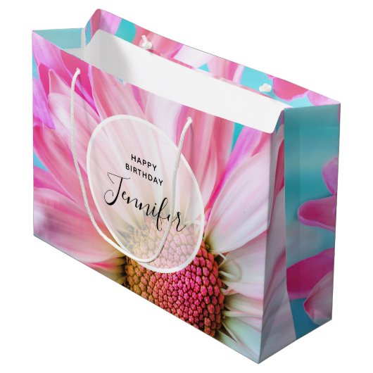 Grand Sac Cadeau Belle Fleur rose Gros plan Photo (Devant Angle)