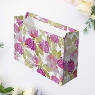 Grand Sac Cadeau Belle Fleurs Magnolia Aquarelle Art