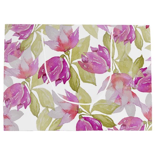 Grand Sac Cadeau Belle Fleurs Magnolia Aquarelle Art (Dos)