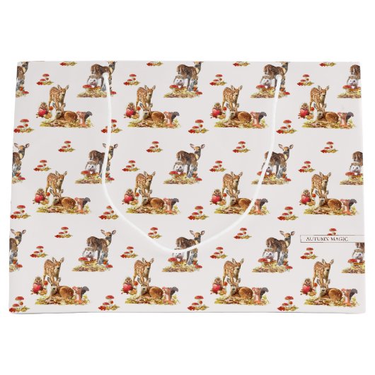 Grand Sac Cadeau Belle Forêt Animale Automne Motif Art (Devant)
