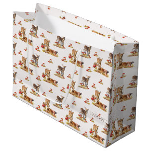 Grand Sac Cadeau Belle Forêt Animale Automne Motif Art