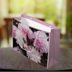 Grand Sac Cadeau Belle pivoine rose Florale