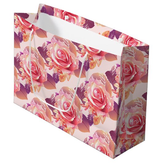 Grand Sac Cadeau Belle rose rose simple (Devant Angle)