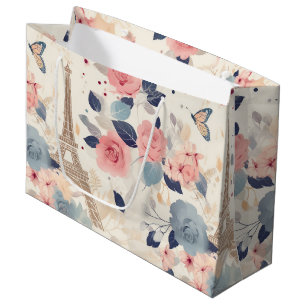 Grand Sac Cadeau Belles Fleurs et Tour Eiffel Paris