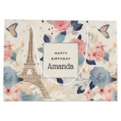 Grand Sac Cadeau Belles Fleurs et Tour Eiffel Paris Anniversaire (Dos)