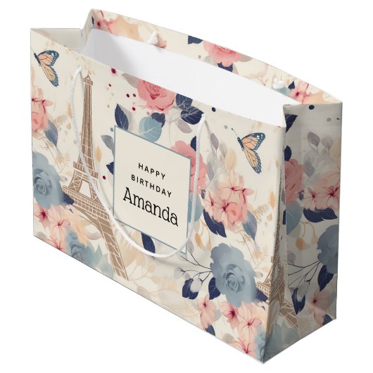 Grand Sac Cadeau Belles Fleurs et Tour Eiffel Paris Anniversaire (Dos Angle)