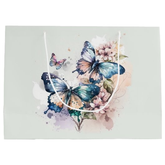 Grand Sac Cadeau Belles papillons et fleurs (Dos)