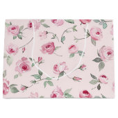 Grand Sac Cadeau Belles Roses Fleurs Roses Mariage (Devant)