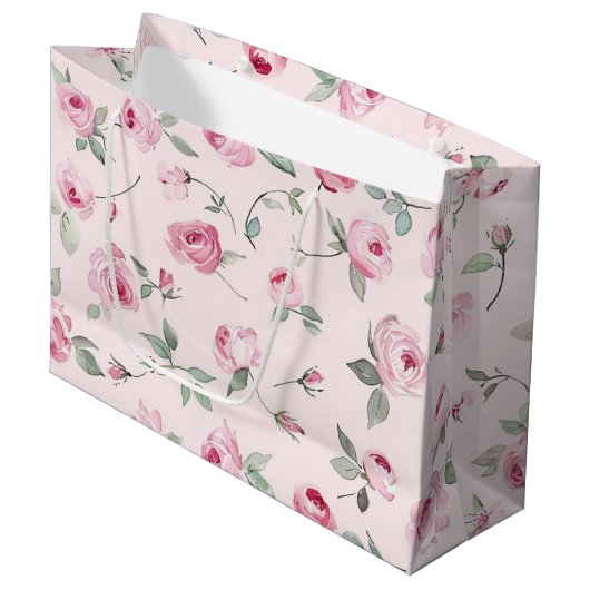 Grand Sac Cadeau Belles Roses Fleurs Roses Mariage (Devant Angle)