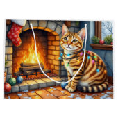 Grand Sac Cadeau Bengal Cat Fireplace with Christmas Lights (Dos)
