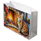 Grand Sac Cadeau Bengal Cat Fireplace with Christmas Lights (Dos Angle)