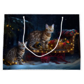 Grand Sac Cadeau Bengale Chat Snowy Sleigh Ride Décor de Noël (Devant)