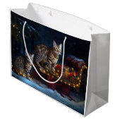 Grand Sac Cadeau Bengale Chat Snowy Sleigh Ride Décor de Noël (Dos Angle)