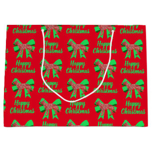 Grand Sac Cadeau Berger allemand Chien de Noël & Bow vert
