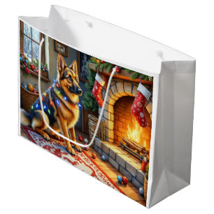 Grand Sac Cadeau Berger belge cheminée avec lumières de Noël