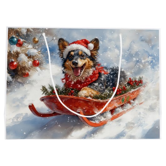 Grand Sac Cadeau Berger belge en luge Laisser neiger Noël (Dos)