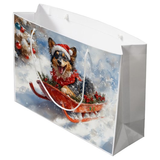 Grand Sac Cadeau Berger belge en luge Laisser neiger Noël (Dos Angle)