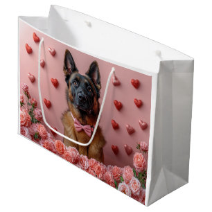 Grand Sac Cadeau Berger belge Malinois avec des Roses - Saint-Valen