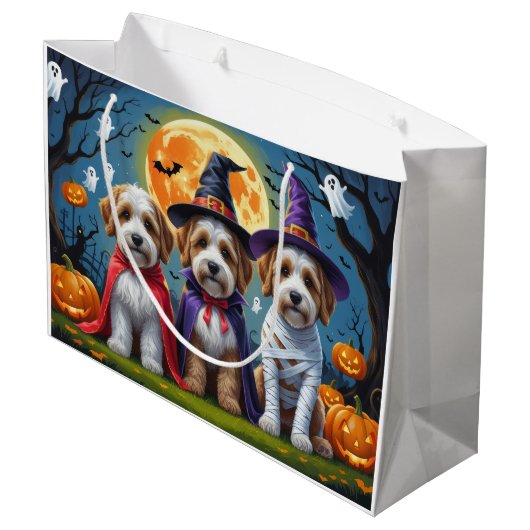 Grand Sac Cadeau Bernedoodle Chiens Citrouille Halloween Funny (Dos Angle)