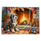 Grand Sac Cadeau Bernedoodle Fireplace with Christmas Lights (Dos)