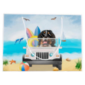 Grand Sac Cadeau bernese mountain Dog Driving on Beach (Dos)
