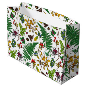 Grand Sac Cadeau Berries forestières, feuilles et buissons sur blan