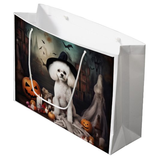 Grand Sac Cadeau Bichon Frise Citrouilles Halloween effrayant (Devant Angle)