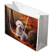 Grand Sac Cadeau Bichon Frise en automne Feuilles automne Inspire (Devant Angle)
