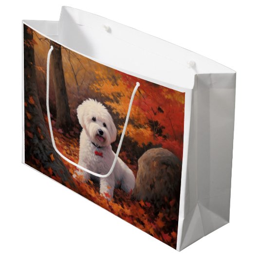 Grand Sac Cadeau Bichon Frise en automne Feuilles automne Inspire (Devant Angle)