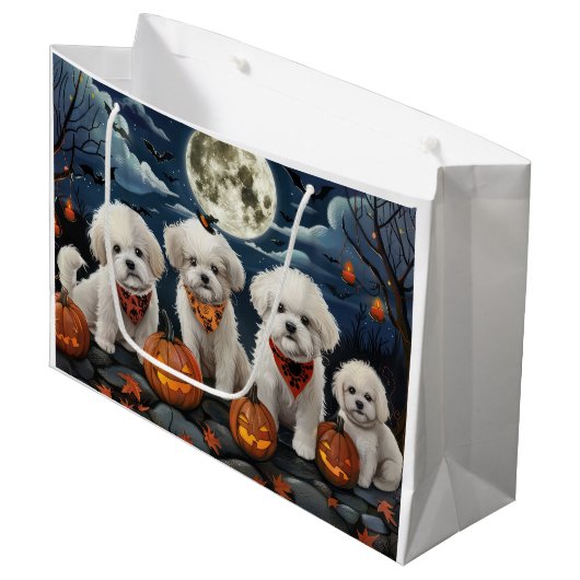 Grand Sac Cadeau Bichon Frise Halloween Éffrayant (Devant Angle)