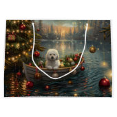 Grand Sac Cadeau Bichon Frise Noël Festive Voyage (Devant)