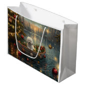 Grand Sac Cadeau Bichon Frise Noël Festive Voyage (Devant Angle)