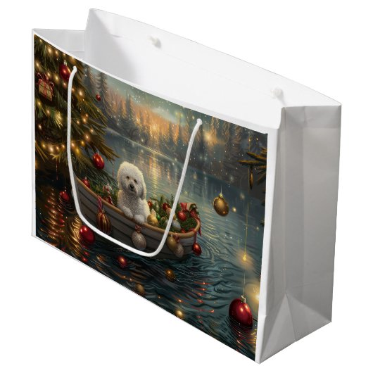Grand Sac Cadeau Bichon Frise Noël Festive Voyage (Devant Angle)