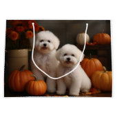 Grand Sac Cadeau Bichon Frise Puppy Automne Citrouille délice (Devant)