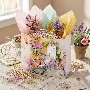 Grand Sac Cadeau Bicyclette et fleurs