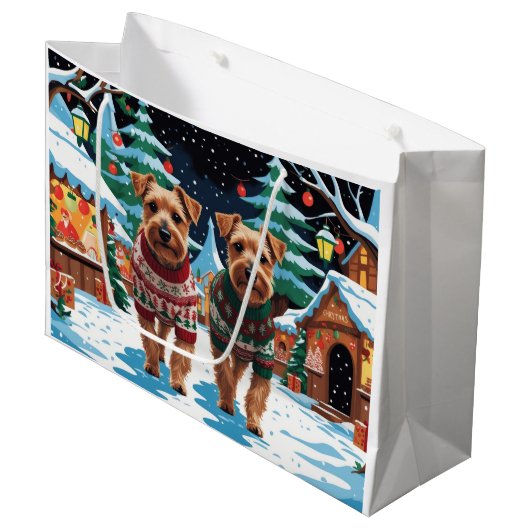 Grand Sac Cadeau Biewer Terrier Dogs Christmas Snow Holiday (Devant Angle)