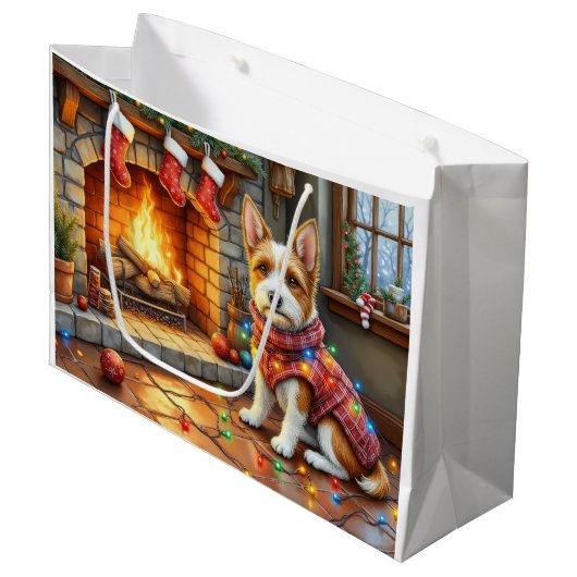 Grand Sac Cadeau Biewer Terrier Fireplace with Christmas Lights (Devant Angle)