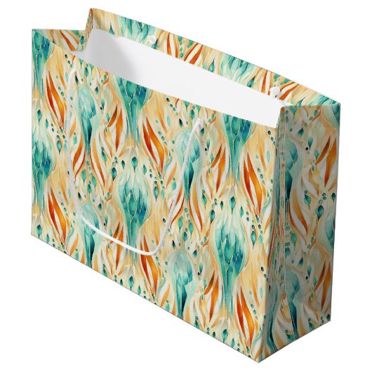 Grand Sac Cadeau Bijou Abstrait Turquoise Mandarine (Devant Angle)