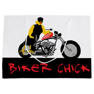 Grand Sac Cadeau BIKER CHICK assise sur sa moto