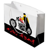 Grand Sac Cadeau BIKER CHICK assise sur sa moto (Dos Angle)