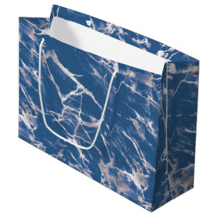 Grand Sac Cadeau Bille de marbre bleu argenté