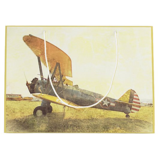 Grand Sac Cadeau Biplan antique d'avion (Devant)