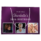 Grand Sac Cadeau Birthday purple photo monogram name (Dos)