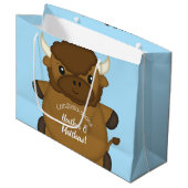Grand Sac Cadeau Bison Buffalo Baby shower Bleu (Devant Angle)
